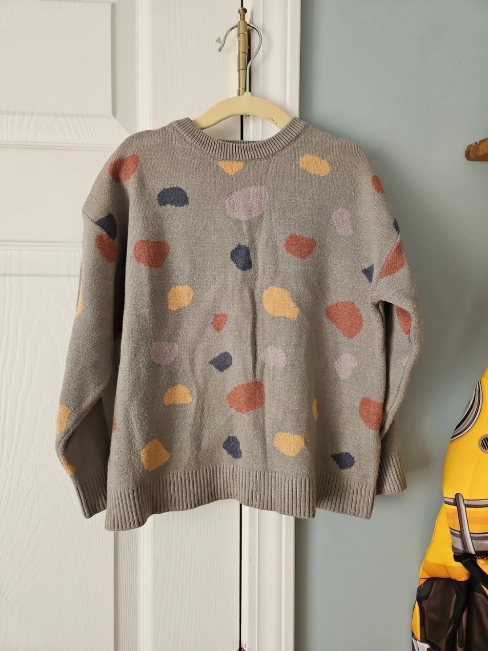 Zara Taupe Crewneck Sweater with Multicolor Spots